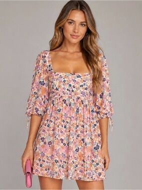 Amanda Uprichard Darling Mini Dress Madagascar Floral Puff Sleeve XS Revolve